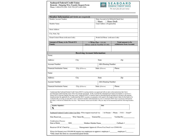 Wire Transfer Form - Domestic